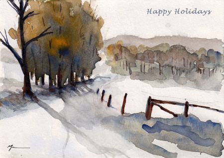 Multilingual watercolor Christmas Cards with scenes from Germany