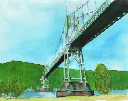 New Watercolor – St Johns Bridge, Portland, Oregon
